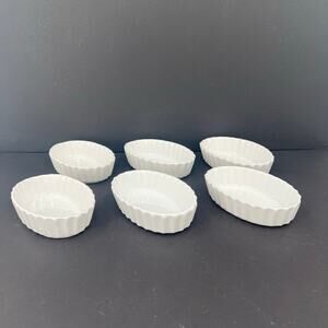 6 Crate & Barrel 5x3 Oval Flutted Ramekins Tartelette Quiche Baking Dishes